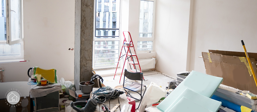BTO renovation site during the hacking and masonry stage.
