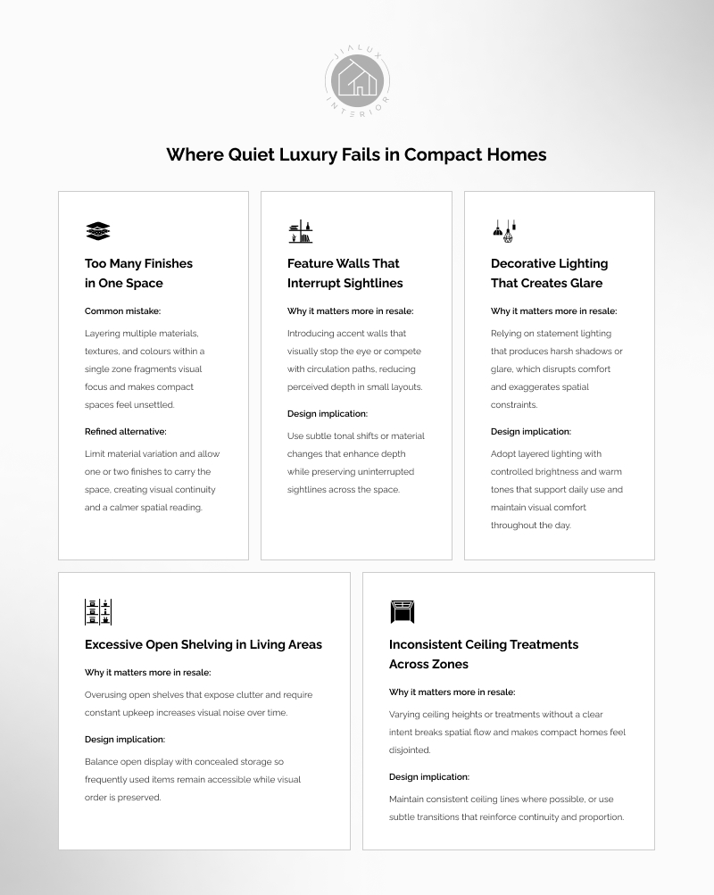Common mistakes in quiet luxury design for compact homes.