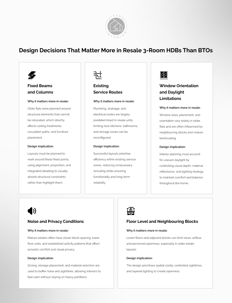 Design considerations for 3-room resale HDB renovations.