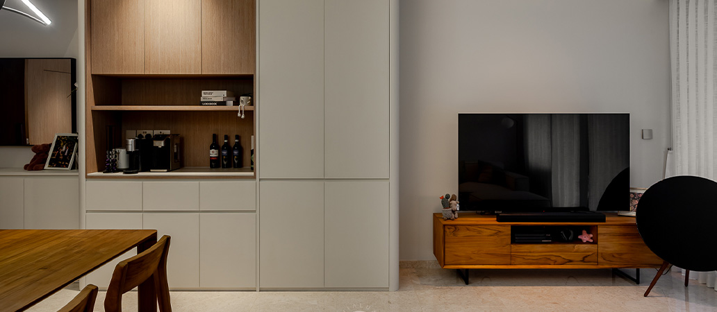 Minimalist bedroom styled with soft, ambient bedside illumination.